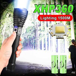 El feneri Torçlar XHP360 USB Şarjı ile Güçlü El Feneri 60W LED Fener Işığı Teleskopik Zoom 1500m Su Geçirmez Şarj Meşalesi Güç Bankası P230517