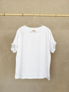 Bluzki damskie 101-111 cm Bust / Summer Women Basic Basic Lose White wygodne naturalne tkaniny pranie w wodzie lniane koszule / bluzki