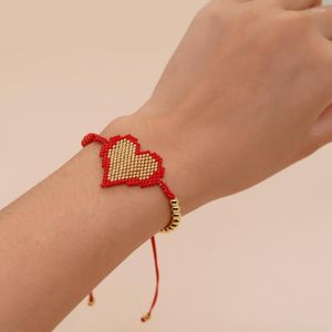 Charm armband go2boho handgjorda lyckliga röda rep lace-up armband guldpläterade hjärtat pärlor justerbar armband vänskap par gåva