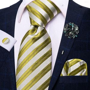 Papillon a righe verde argento collo per uomo lusso 8,5 cm di larghezza cravatta da sposa in seta fazzoletto da taschino gemelli set spilla regalo hi-tie