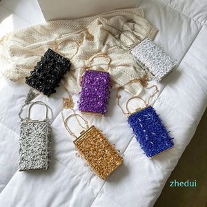 2023-Evening Bags Fashion Crystal blue Clutch Bags Women Designer Party Purse Chain Shoulder Bags Ladies glaring gold Evening handbag