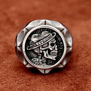 Cluster Rings Vintage Mexican Indan Skull Ring Hobo Nicke Coin rostfritt stål Punk för män Fashion smycken tillbehör