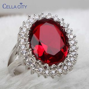 Ringos de banda Celínera Prata 925 Jóias Geometria Ring Ruby Para mulheres grandes pedras ovais de pedras cessiárias Presentes de aniversário Tamanho 6 7 8 9 10 J230517