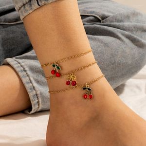 Charm Bracelets Red Crystal Stone Anklet Elegant Cherry Handmade Adjustable Ladies Boho Jewelry Set 16148