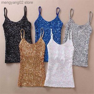Women's Tanks Camis Sexy Women Ladies Sequined Bling Shiny Tank Tops Sleeveless T Shirts Camis Blouse Vest Bottom Sling Top Multicolor T230517