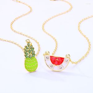 Colares pendentes 2pcs/set de desenho animado colar de amizade de melancia frutas de abacax