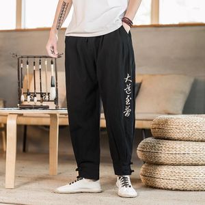 Herrenhose 2023 Frühling und Sommer im chinesischen Stil, verkürzt, lässig, mit bestickten Harun-Hose, Saum, Schleife, Laternen