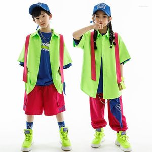 Stage vestir roupas de dança moderna fantasia de hip hop meninos de hiphop calças de casaco meninas roupas de performance de jazz, camisetas verdes bl10550