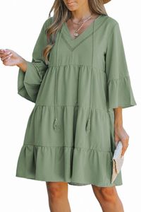 Зеленое хлопковое многоуровневое платье BabyDoll Tunic 2023 Горячий новый A5WW#