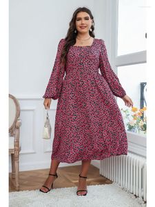 Artı boyutu elbiseler yaz kadınlar kare boyun büyük baskı elbise feminino vestidos para casamento convidados