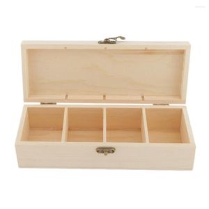 Jewelry Pouches 4 Slots Wooden Storage Box Chest Unpainted DIY For Crafts Keepsake Gifts Family Lover