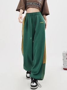 Dwuczęściowe spodnie kobiet Zoki American Retro Striped BF Sweatpants Fashion Streetwear Women TALIST Casual Spodni Harajuku Hip Hop Wide Leg Pants 230516