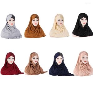 民族衣類のスパンコール装飾額額クロスヘッドラップヒジャーブソリッドカラーイスラム教徒の女性ジャージーヘッドバンドヘアターバンヘッドスカーフキャップ