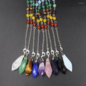 Pendanthalsband Reiki Healing Crystal Pyramid Pendulum 7 Chakra Chain Green Aventurines Opal Quartz Pink för Dowsing Pendulo