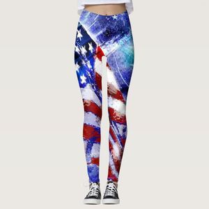 Calça ativa feminino quarto de julho de leis esportivas impressas ioga flare for women algodão