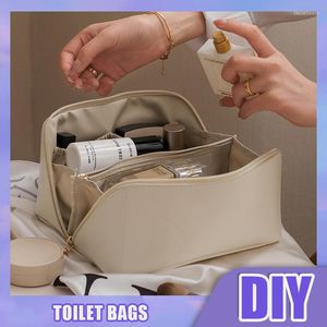 Bolsas de cosméticos bolsa de maquiagem de couro portátil Bolsa de viagem de grande capacidade menina kit de higiene pessoal multifuncional à prova d'água de banheiro à prova d'água