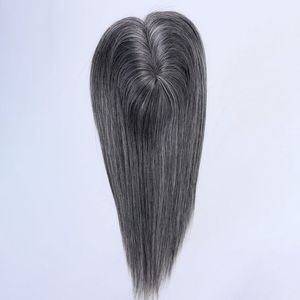 Mono Human Hair Topper Salt och pepparfärg Mixed Silver Grey Hair Toppers Hairpiece 130%Densitet Kvinnor Grais Hårstycke 3x5 