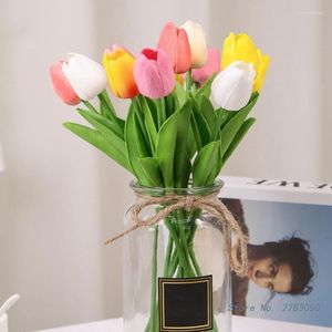 装飾的な花10PCSチューリップ人工花Real Tulip Bouquet Fake for Home Gifted Wedding6色