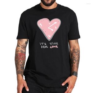 Magliette da uomo It's Time For Love Tshirt Unisex Pink Heart Clock Cute Shirt Letter Print Cotton Casual Short Sleeve Men