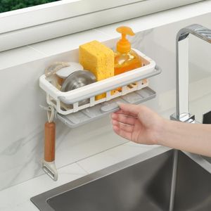 Bathroom Shelves Sponge Holder Kitchen Organizer Dish Drainer Soap Rack Sink Tray Dishcloth Towel Rack Wall Mounted Storage Basket Shelf Kitchen 230516