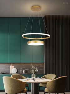 Pendant Lamps Modern Led Light For Kitchen Dining Room Living Golden Ring Ceiling Lighting Home Decoration