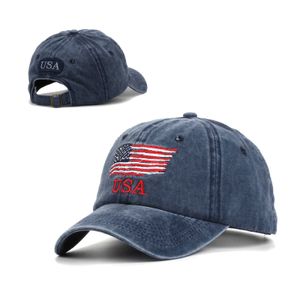 Caps 4 Colori Distressed American Flag Star Ball Denim Donne Ricamo Lettera Jeans Cappello USA Hip Hop Cap AA220517
