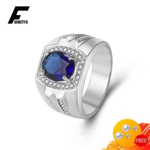 Band Rings Men Ring 925 Silver Jewelry Oval Shape Sapphire Zircon Gemstone Fashion Finger Rings cessory for Male Wedding Engagement Party J230517