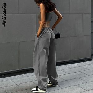 Womens Pants Capris Cargo Y2K Clothes Loose Drawstring Low Waist Joggers Trousers Women Casual Outfits Streetwear Baggy Wide Leg Sweatpants 230516