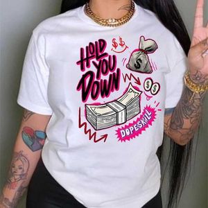 Plus Size 3xl 4xl 5xl Women Designer T Shirt 2023 Nowe panie luźne okrągły szyję krótkie rękawowe Seria Money Serie