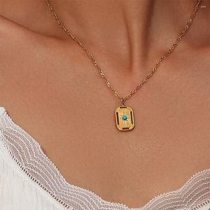 Hänghalsband högkvalitativa vattentäta plåtfria smycken turkos sol rektangulär för kvinnor 18k guldpläterade tillbehör