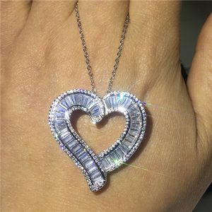 Big Heart 100% 925 Sterling Silver Diamond Pendant CZ Engagement Wedding Pendants Halsband för kvinnors jubileumsfest smycken45