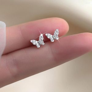 Orecchini a bottone coreano moda argento colore zircone farfalla per le donne carino Kpop gioielli per piccoli animali Aretes Mujer