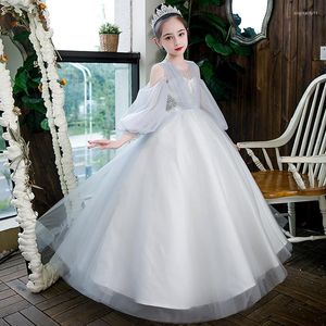 Girl Dresses Children Ball Gown Wedding Flower Girls Dress Round Neck Off Shoulder Tulles Princess Simple Elegant Kids Piano Costume