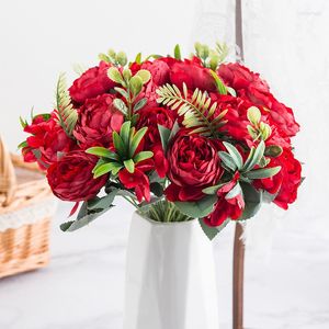 Flores decorativas Flor artificial Planta peônia européia para casamentos Bouquet Fall Office Decoração de Natal Falsa Pressionada