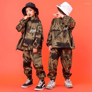 Stage Wear 2023 Children Hip-Hop Clothing Camouflage Long Sleeved Hiphop Suit For Girls Boys Jazz Dance Performance Costumes DQS8047