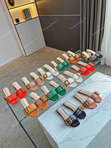 Designersandaler Dam Slide Bambu Spänne Tofflor Svart Emerald Läder Sandal Dam Flat Slides Sommar Strandskor Broderade Tofflor Storlek 35-42