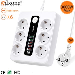 Power Cable Plug Power Strip With USB Type C Extension Socket With Overload protection for Home Office 3000W EU Plug Adapter 2M Extension Cable 230517