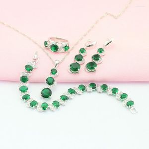 Brincos de colar definição de zirconia cúbica verde clássica para mulheres Brincho de colorido Silver Brinchele