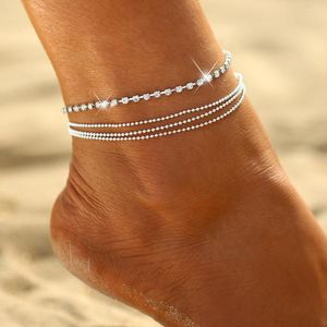 Anklets Ankle Bracelet Anklet Multi-layer Bead Chain With Drill Bracelets Simple Beach Set Foot For Girls Jewelry