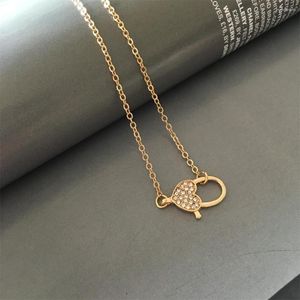 Pendant Necklaces Cute Small Gold Color Clear Stone Decorated Heart Fake Lock Charm Necklace For Women Girl Delicate Tiny Elegant Romantic