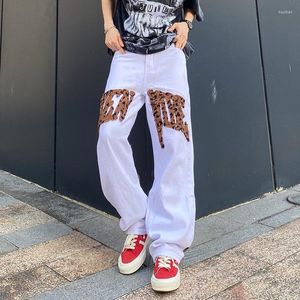 Jeans masculinos 2023 Moda Leopard Letra Bordado Bordado Baggy Men calça Y2K Roupas retas Mulheres casuais calças longas Pantalon