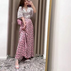 Casual Dresses M-Aje V-hals Floral A-Line Dress Midriff Costume Contrasing Maxi Dress for Women