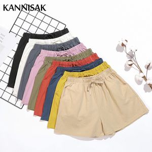 Womens Shorts Spring Summer Loose Linen Cotton Casual Khaki Korean Wide Leg Pant Drawstring Elastic Waist Bikers 230516