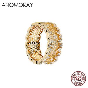 Кольца кольца Anomokay 925 Серебряный серебряный гнездо пчелиного гнезда