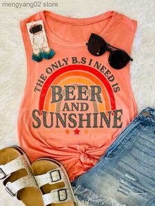 Damen-Tanks, Camis, Damen-Sommer-Strand-Tanktop „The Only B.S I Need is Beer and Sunshine“, Regenbogen-Weste, Tops, ärmellose Hemden, lässiges Trink-Party-T-Shirt T230517