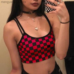 Tanques femininos Camis Black Black Plaid Plaidboard Tank Top Halter Women Bare MiClriff Crops Tops Camis Fashion Tube Top Top Female Femaleless Cropped Vest T230517