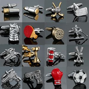 18 Style Mix HotSale Designs CUFFLINKS Herrens designer Manschettknappar Guldfärg Bullet Design Novely Gun Design Cuff Links