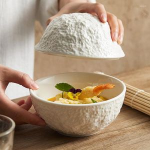 Bowls Ceramic Bowl With Lid Restaurant Creative Rock Texture Thick Soup Dessert Snack Household Solid Color Tableware