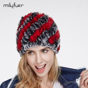 Beanies Beanie/Skull Caps Milyfuer Real Rex Fur Hats Femaly Hair Fashion秋の冬暖かい耳のサイクリングキャップニット帽子hat cap1