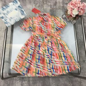 23ss Vestidos de princesa vestido de verão roupas de grife para crianças vestido colorido logotipo cinto de lapela vestidos de manga curta roupas infantis de alta qualidade